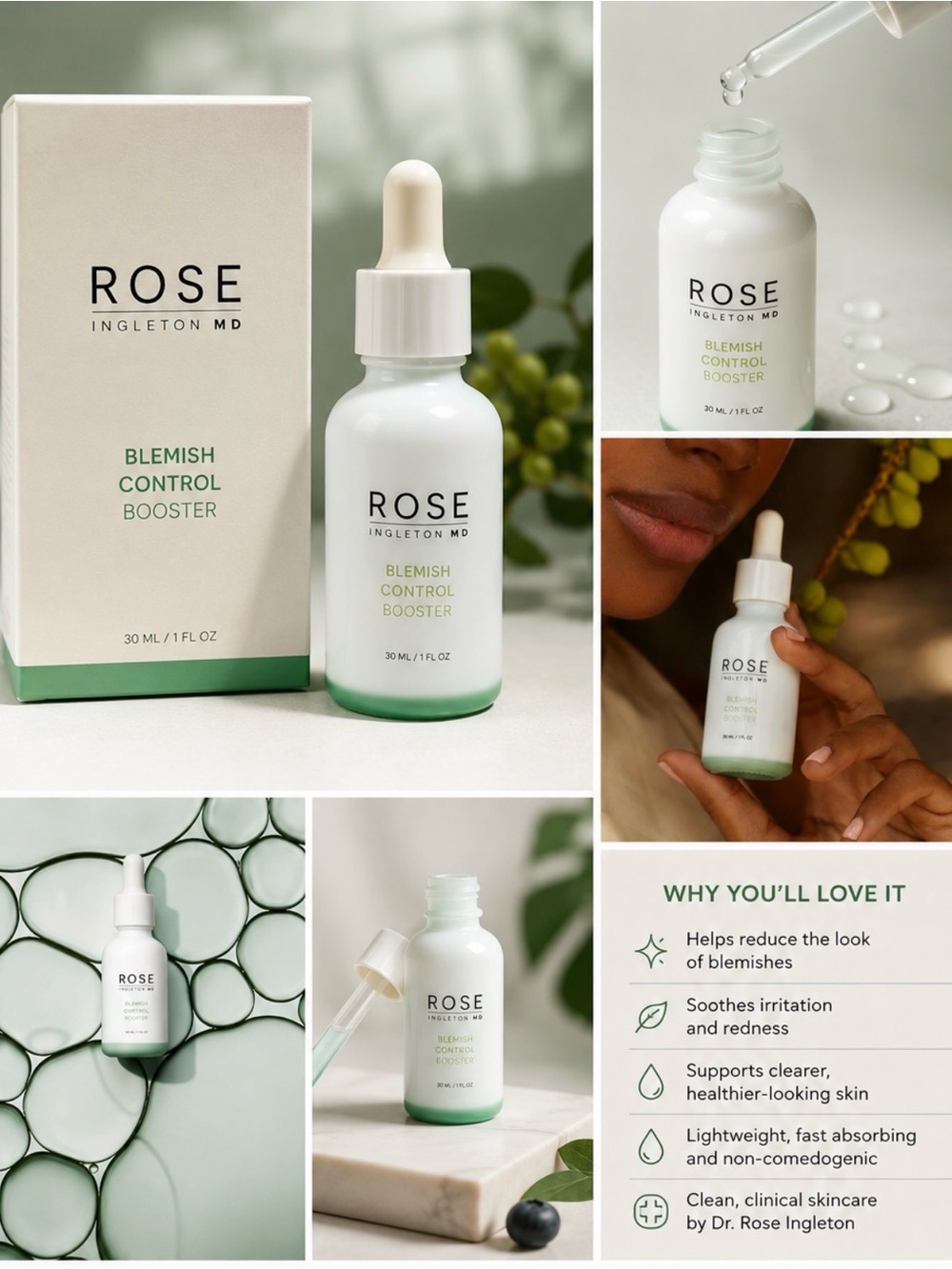 NEW Rose Ingleton MD Blemish Control Booster Acne Clarifying Serum 1oz